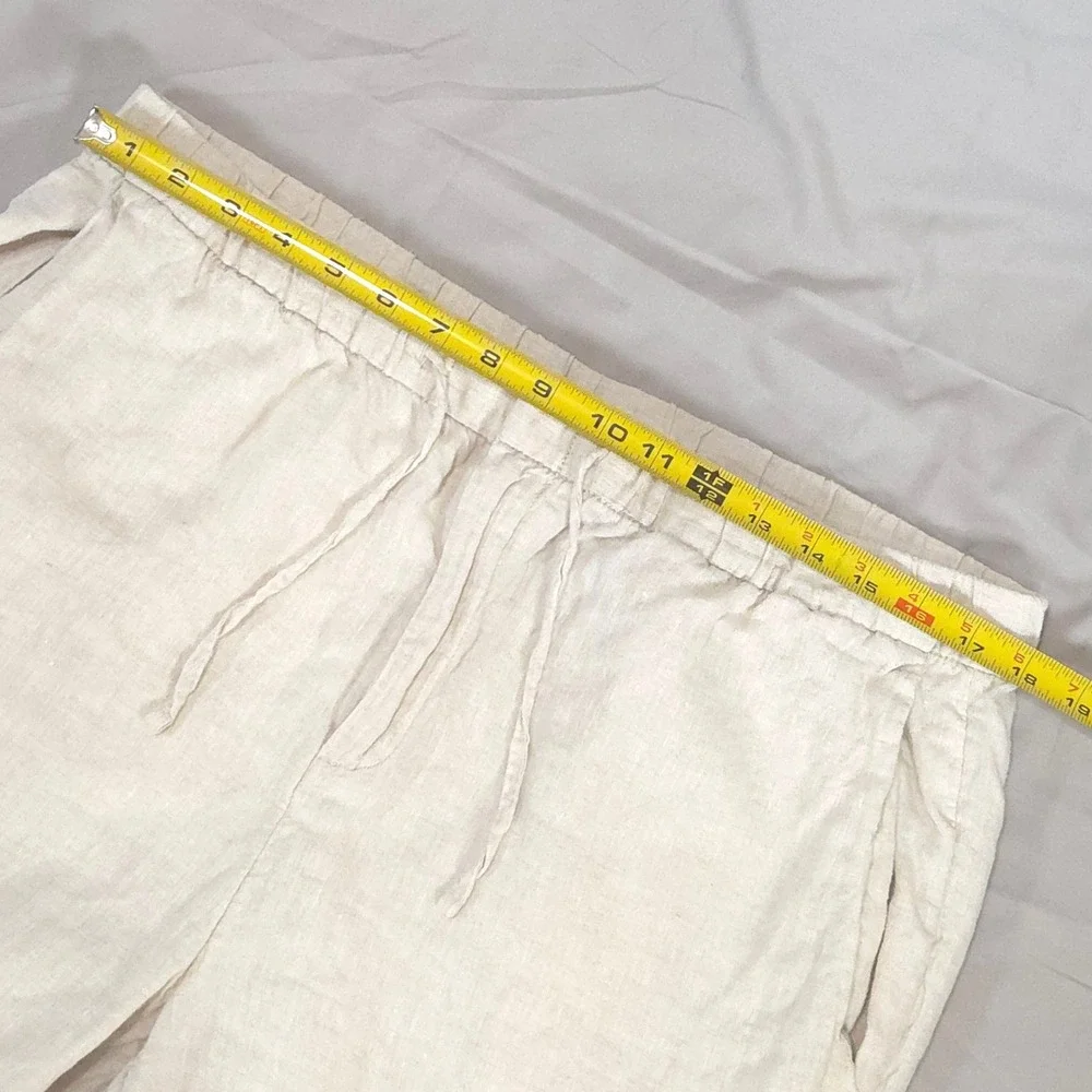 HM Regular Fit Linen Blend Pants Mens L 36x29 Beige Drawstring Coastal Summer